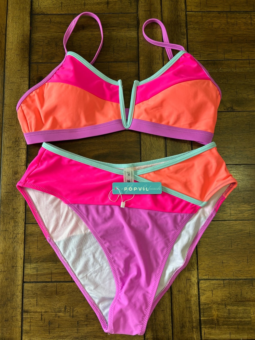 Popvil Colorblock Bikini Set in Pink & Orange and purple - Picture 3 of 6